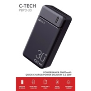 BAZAR - C-TECH Powerbanka 30000mAh, Li-Pol, 20W, USB-C/USB-A/micro USB, poškozený obal