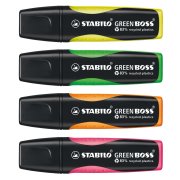 Sada zvýrazňovačov  STABILO GREEN BOSS  4 ks  zelená, ružová, oranžová, žltá