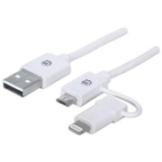 MANHATTAN i-Lynk Nabíjací/synchronizačný kábel, USB A na micro-USB a 8-pin, 1 m (3.3 ft.) biela