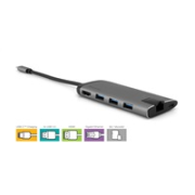 VERBATIM 49142 Multiportový HUB USB-C, 3x USB 3.0, 1x USB-C, HDMI, LAN, SD, microSD, šedý dok