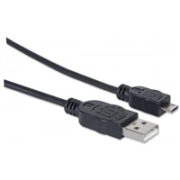 MANHATTAN Pripojovací kábel USB 2.0 A samec / Micro-B samec, 1.8 m, čierna