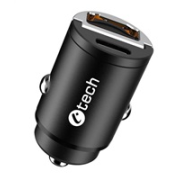 C-TECH nabíječka USB do auta UCC-02, 1x Type C + 1 x Type A, 30W