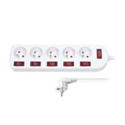 Solight prodlužovací přívod, 5 zásuvek, bílý, 6x vypínač, 2m
