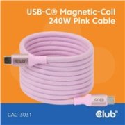 Club3D Kabel magnetický USB-C, 240W PD3.1, 480 Mbps, 2m, růžová